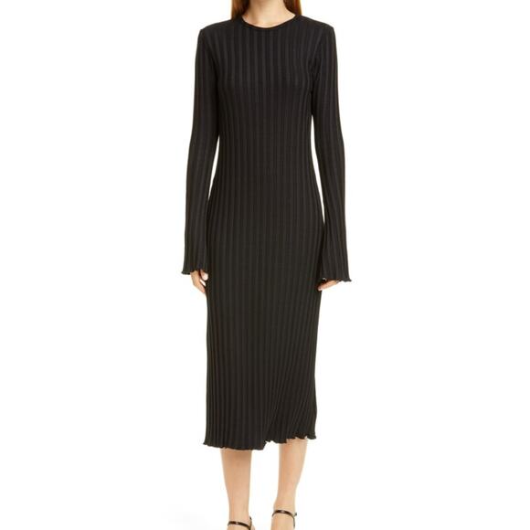 Simon Miller NEW Ribbed Black Dress Flare Sleeves Womens Size XL NWT Bodycon - Picture 2 of 16